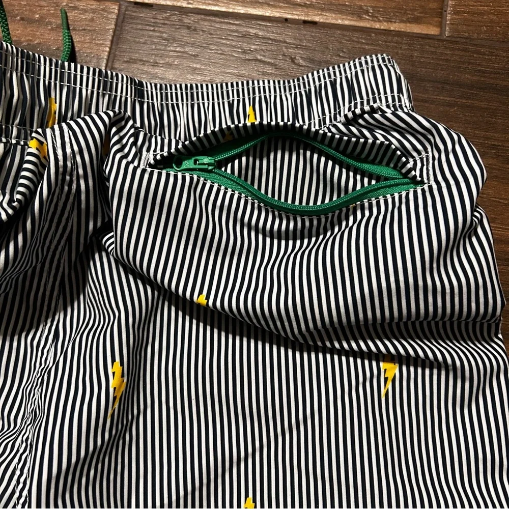Five Four Mark McNairy Swim Trunks Medium Black White Stripes Lightning Bolts‎